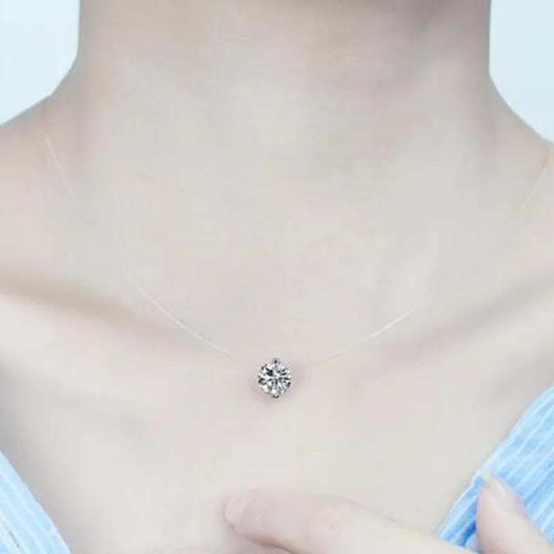 

Fashion Jewelry Invisible Chain Necklace Women Transparent Fishing Line Clavicle Chain Short Rhinestone Choker Necklace 008
