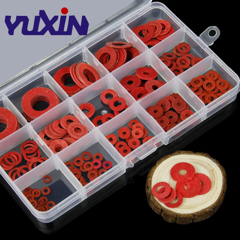 

225pcs Flat Pad Insulation Flat Washer Set Red Paper Meson Gasket Spacer Insulating Spacers Assortment Kit M3-M16