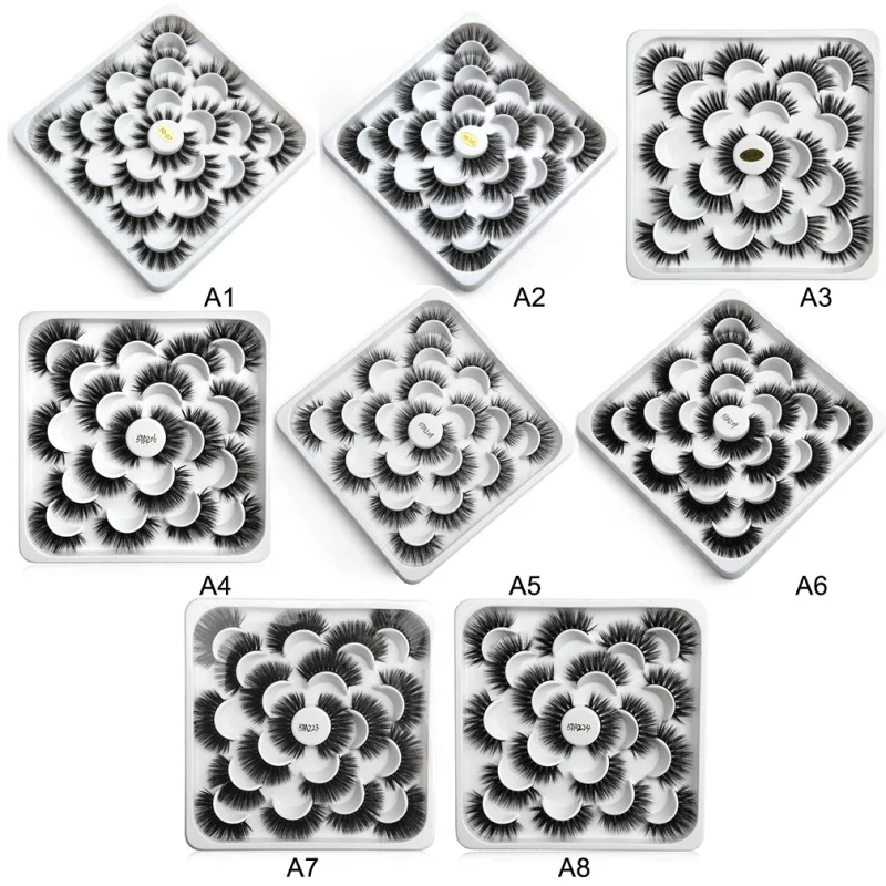 

10 Pairs Lotus Discs 3D/5D Mink Hair False Eyelashes Natural Thick Eyelashes Hand Made Natural Long Faux Mink Lashes Makeup Tool