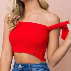 Летние Для женщин эластичные Crop Cami Top лук плечевой ремень Дизайн Для женщин Сплошной Cami Top