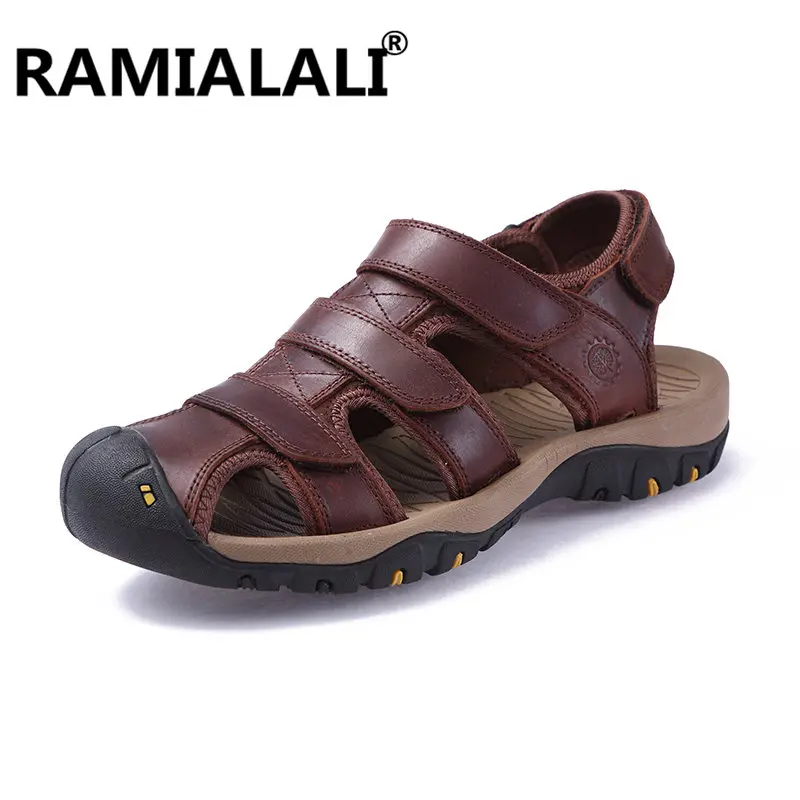 High Quality Summer Men Sandals Real Leather Beach Sandals Split Soft Comfortable Men Shoes New 