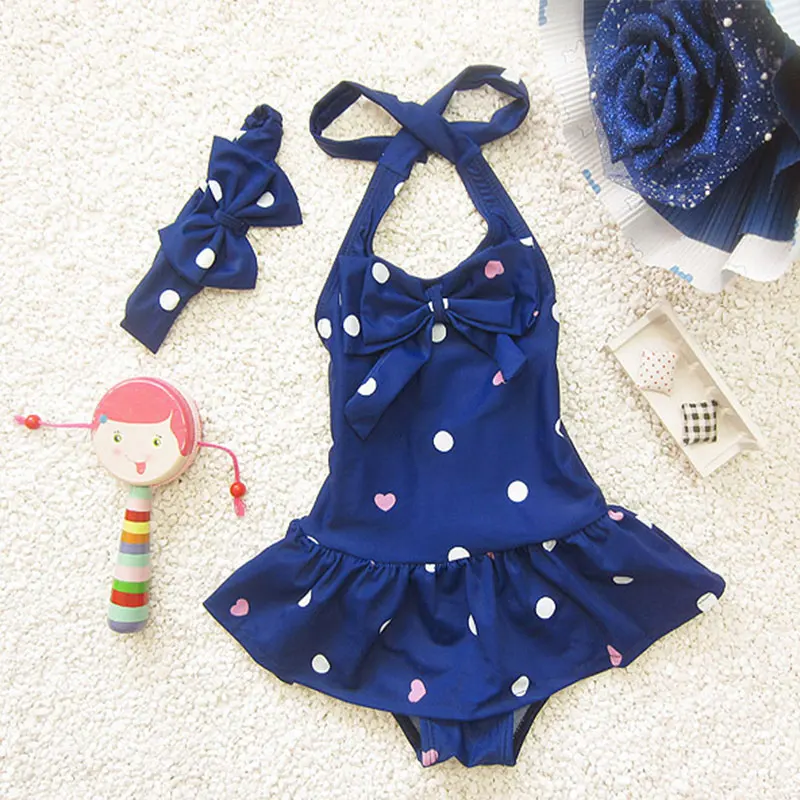 Милый купальный костюм принцессы с оборками для маленьких девочек детская лента для волос, купальный костюм, одежда для девочек 12-24 месяцев - Цвет: Синий