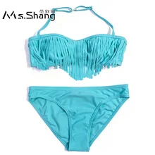 С кисточками для маленьких девочек Плавание oдeждa дeтскaя Плавание костюм однотонный бандо Бикини Набор для девочек, ванный комплект купальные костюмы, купальники От 8 до 14 лет