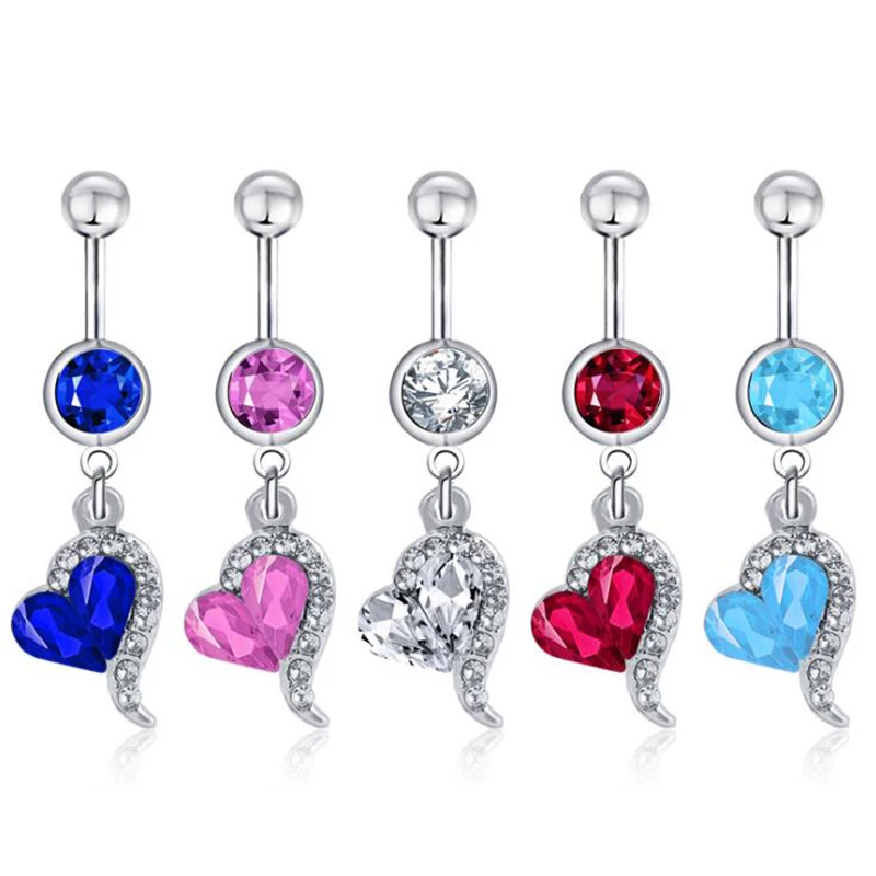 1 Piece Crystal Flower Belly Button Rings Navel Ring Zircon Heart Love