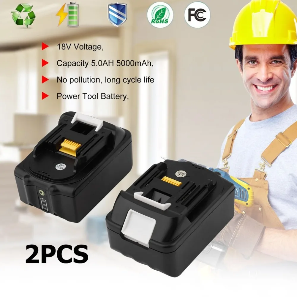 

2 PCS Durable Replacement Power tool battery 18V 5.0Ah Lithium Ion Battery For Makita BL1850B Compact Replacement Batteries