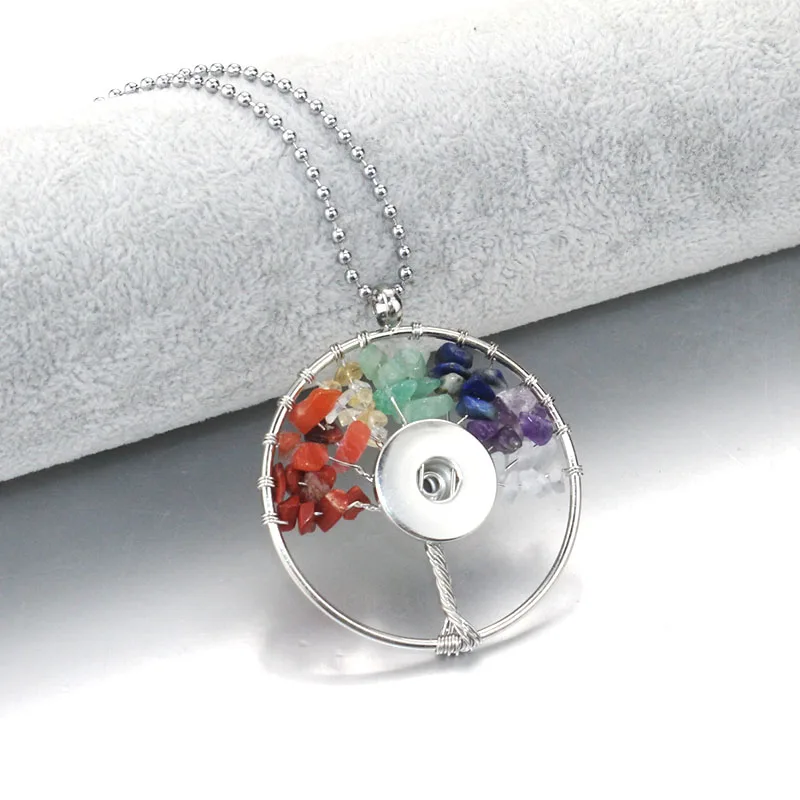 

Snap Jewelry Tree Of Life Pendant Necklace Copper Crystal Natural Stone Necklace Fit 18mm Snap Button jewelry Boom Life 8548