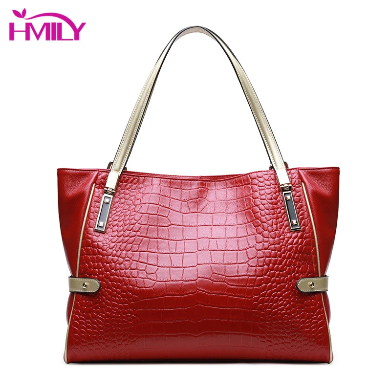 

HMILY Luxury Handbags For Womens Genuine Leather Shoulder Bags Female Large Capacity Women's Bag Crocodile Pattern Hand Bag Tote