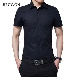 BROWON Фирменная Новинка деловая рубашка мужская рубашка с коротким рукавом отложным воротником Цвет Slim Fit Повседневная рубашка плюс Размеры