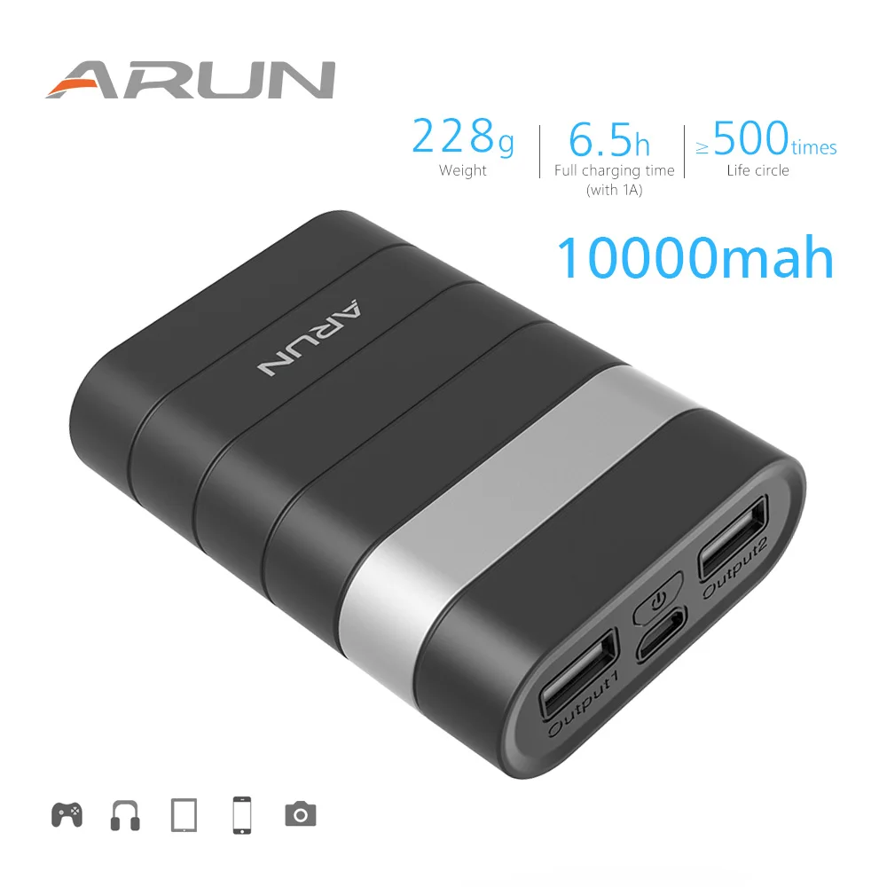 ARUN High Safety 10000mah Power Bank Dual USB Output 2.1A Portable Backup Battery Packs For Samsung iPhone Xiaomi Huawei | Мобильные
