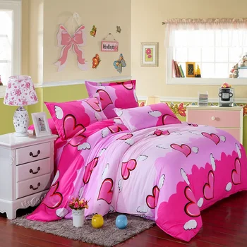 

Dark Pink Heart Love Bedding Set Girl Teenage Adult Linen Duvet Cover Pillowcase Flat Bed Sheet