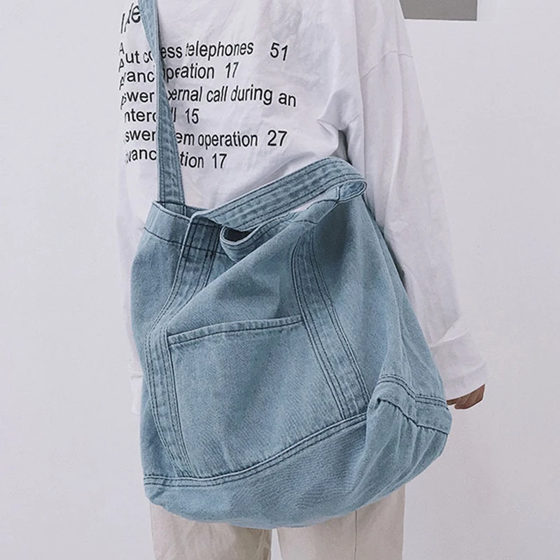 

Big Soft Denim Slouch Bag 2019 Casual Jean Fabric Handbag Leisure Korean Style Fashion Japenese Fashion Messenger Top-handle Bag