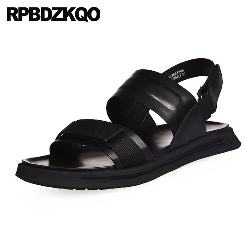 

Open Toe Strap Black 2018 Men Sandals Leather Summer Beach Shoes Flat Casual Sneakers Designer Fashion Runway Water Waterproof