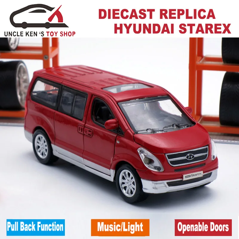 Hyundai starex литой металлический автомобильный набор, 1:38 Масштаб модели автомобилей с 4 различными цветами, функция оттягивания, светильник и звук двигателя - Цвет: Красный