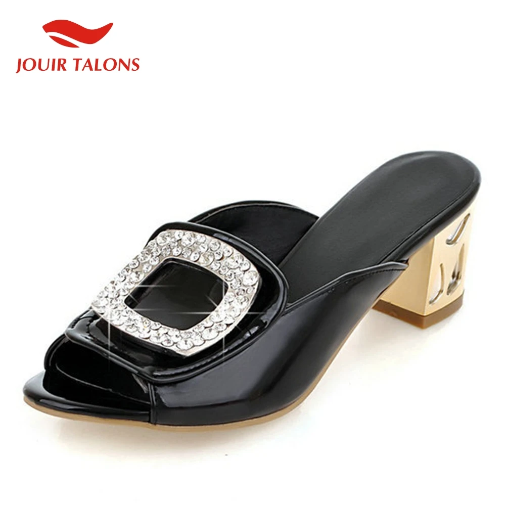 

On Sale Brand Large Sizes 34-43 Crystals Square Heels Women Mules Pumps Fashion Party Date Shoes Lady Sandals Women Shoes