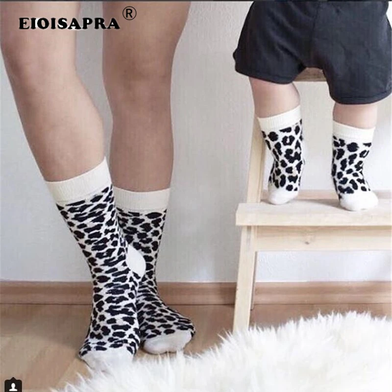 

[EIOISAPRA] Harajuku Family Matching Socks Adult Mujer Funny Casual Kawaii Cotton Long Socks Leopard Printing Casual Socks Women
