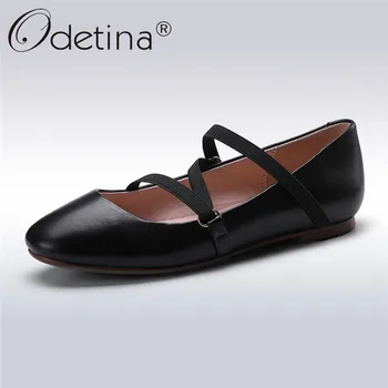

Odetina 2019 New Fashion Spring Genuine Leather Ballet Flats For Women Square Toe Elegant Casual Shoes Ladies Slip On Flat Shoes