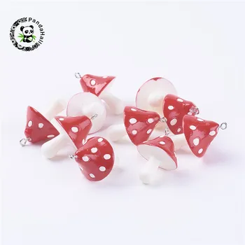 

10pcs Resin Mushroom Pendants for Jewelry Making 34x22x22mm Hole: 2mm
