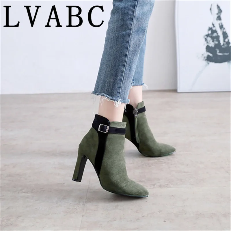 

2018 Autumn Winter Concise Lady Ankle Boots Super High Heels Stiletto Side Zip Fashion Patchwork Pointed Toe Sexy Women Boots 37