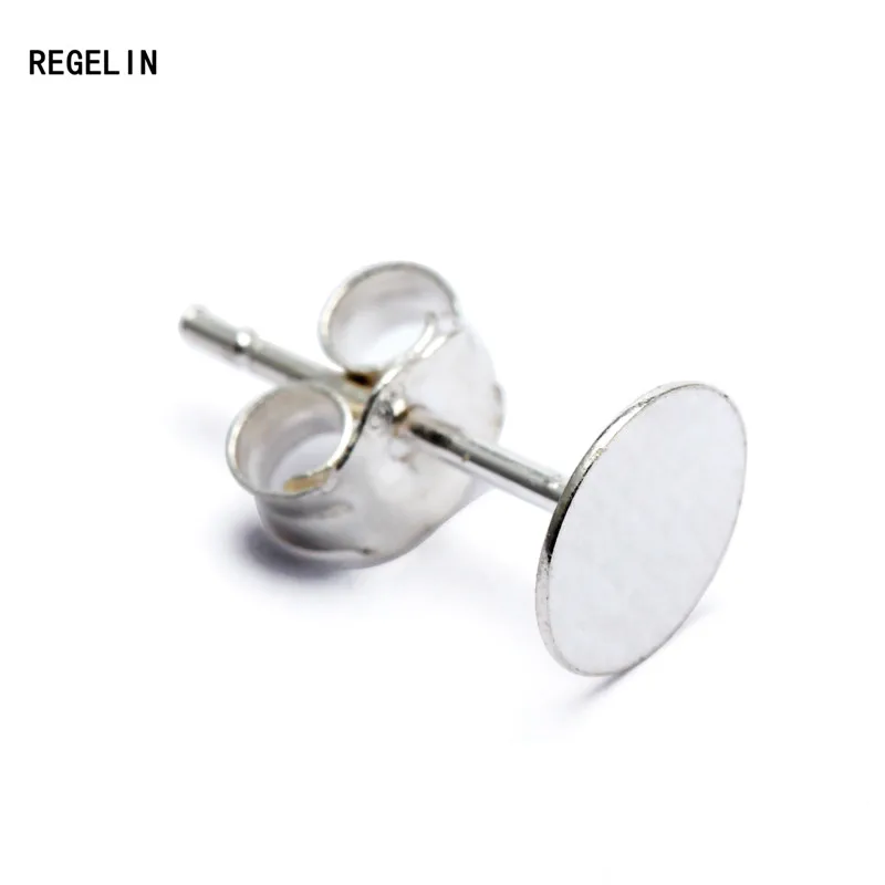 REGELIN 4pcs 925 Sterling Silver Earrings Settings Blank Round Base Cabochon Stud Ear Flat Posts Pure Plug | Украшения и