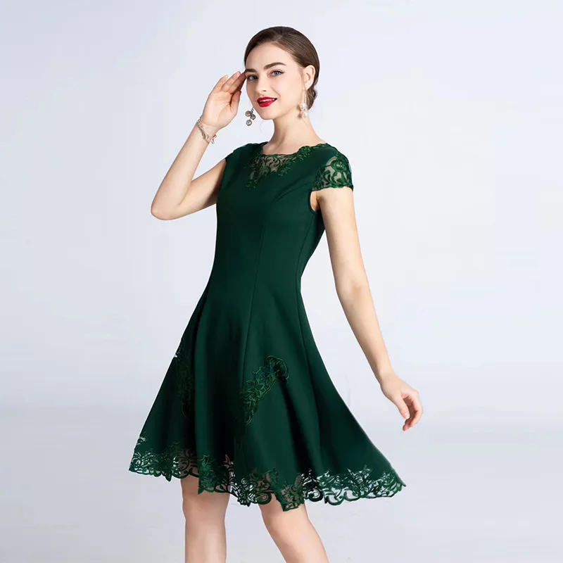 Платье размера XXXL Vestidos летнее модное зеленое фиолетовое платье женское открытое кружевное лоскутное платье с коротким рукавом винтажное платье рокабилли - Цвет: green
