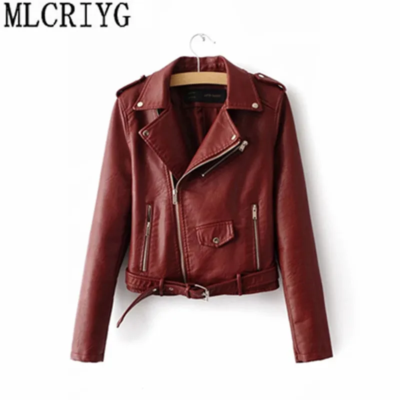 

MLCRIYG Fashion Faux PU Leather Jacket Female Autumn Spring Women's Leather Jacket Motorcycle Short Jackets For Women Coat YQ012
