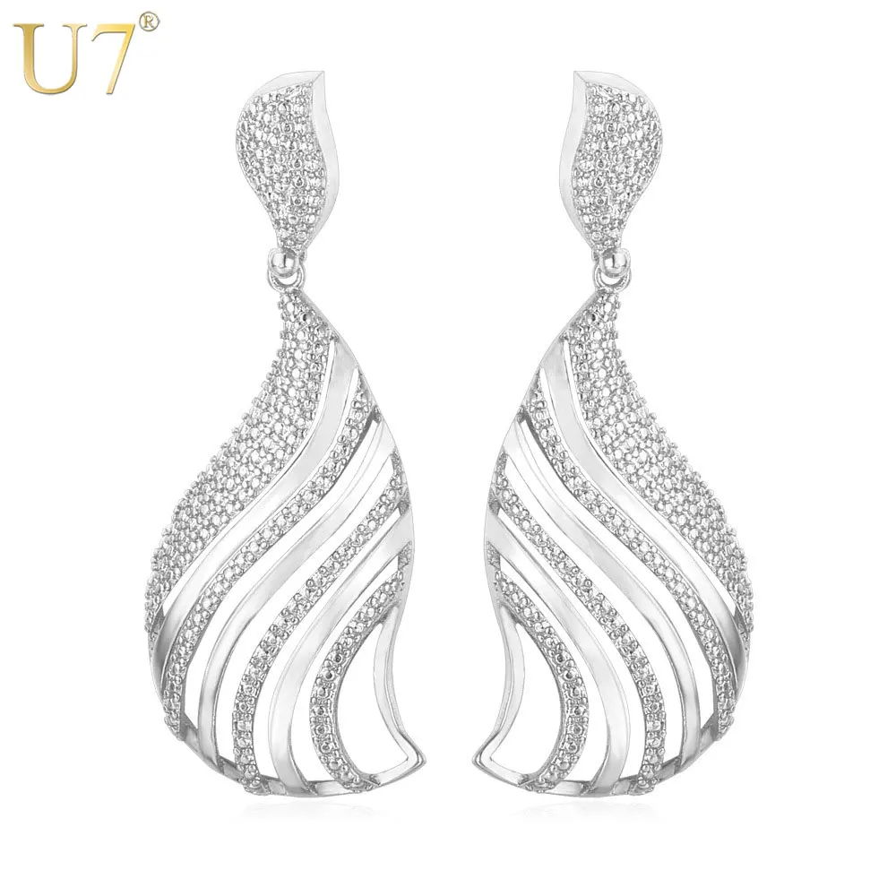 

U7 Drop Earings Fashion Jewelry Wholesale Silver Color Hollow Fan-Shaped Vintage Earrings For Women E671