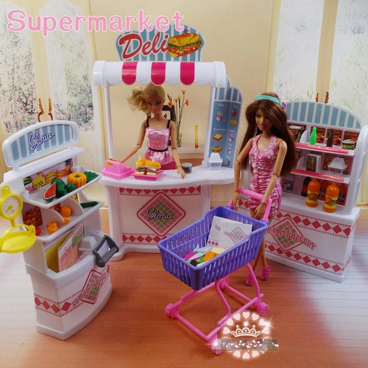 DIY Plastic Doll Dollhouse Furniture Supermarket Play Set Store Cashier
