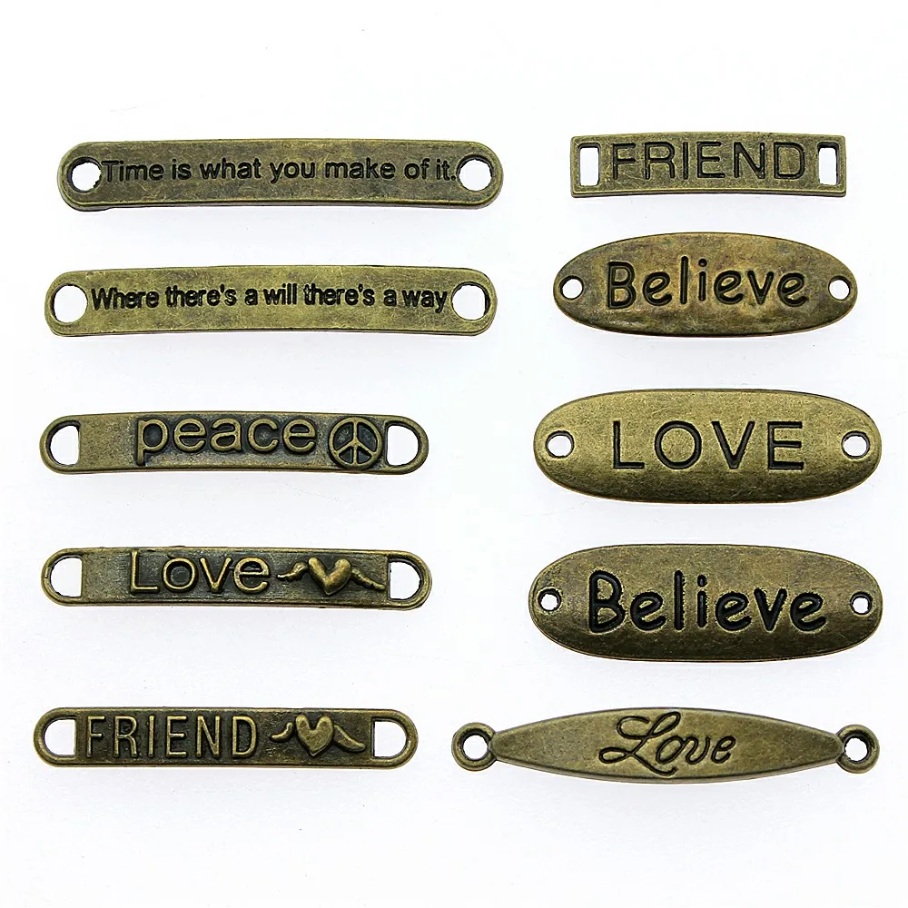 10pcs Charms Plates Connector Antique Bronze Color Message Connector
