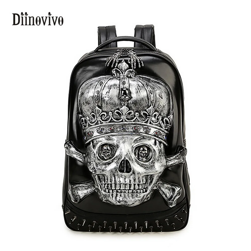 

DIINOVIVO Fashion Punk Style Stereoscopic Backpack Large Capacity Designer Travel Bag Personality Skull Casual Bagpack WHDV0047