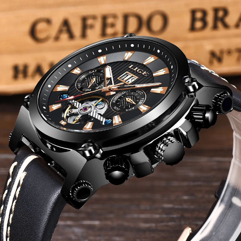 

LIGE 2019 Mens Watch Tourbillon Waterproof Sports Watch Mens Stainless Steel Calendar Top Luxury Brand Relogio Masculino + Box