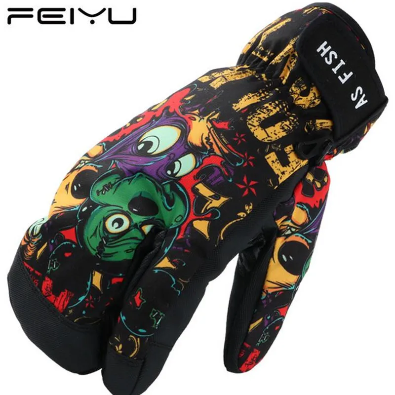 New Winter Ski Gloves Graffiti Colorful 3 Fingers Warm Waterproof Snow