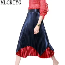 Женская бархатная Лоскутная юбка винтажная Высокая талия плиссированные макси юбки новая осенне-зимняя модная юбка Женская рабочая одежда LX195