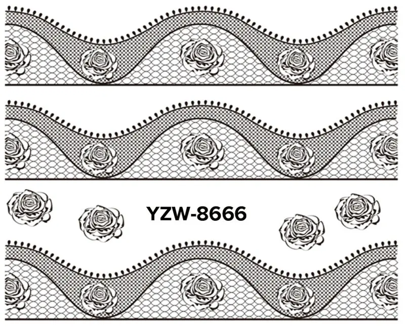 YZWLE, 1 лист, на выбор, черный кружевной цветок, дизайн ногтей, водные переводные наклейки, переводные наклейки для ногтей - Цвет: YZW8666