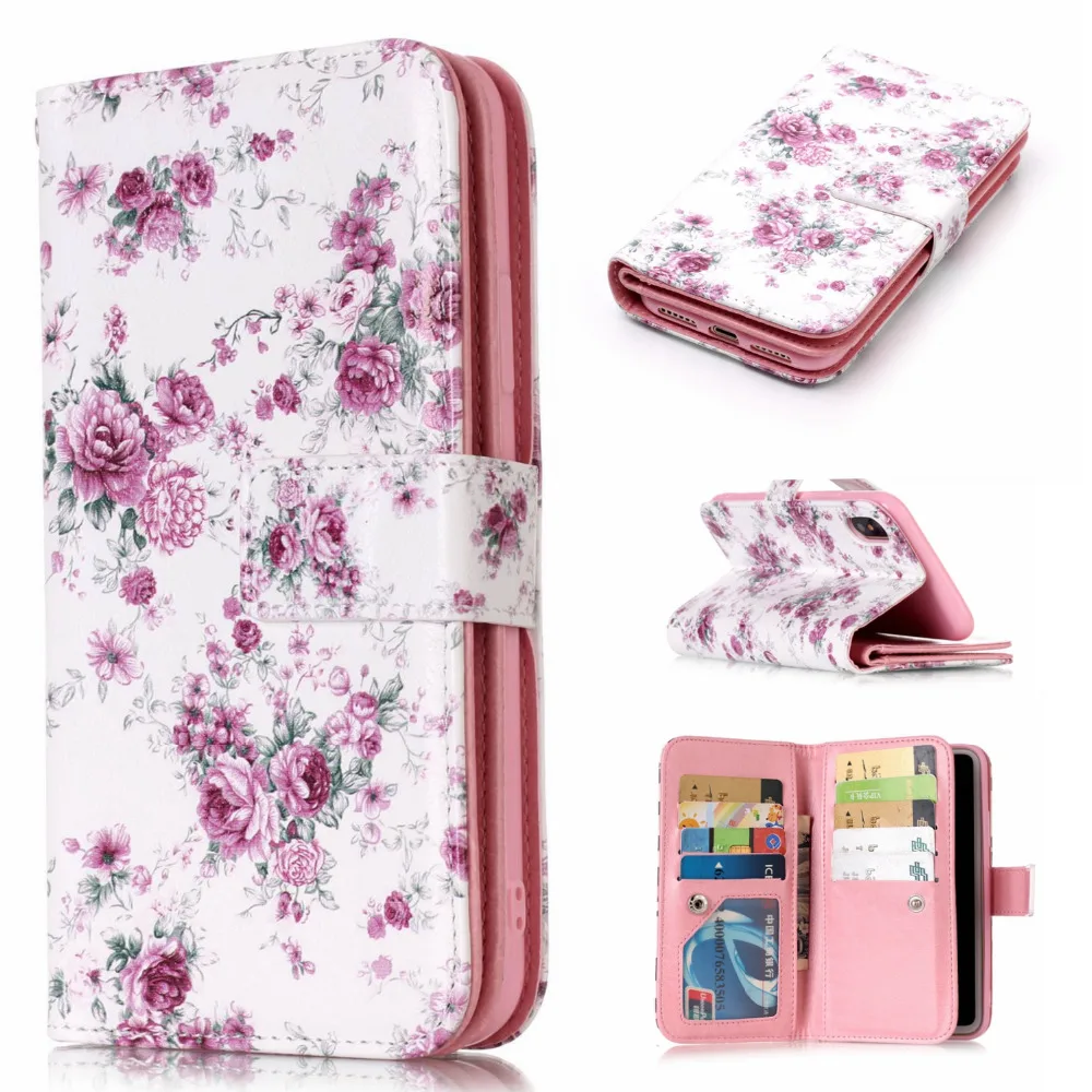 

Flip Fundas For iPhone X Wallet Case Leather Cover Butterfly Bulldog Pattern 9 Card Slots Stand Mobile Phone Cases For iPhone 10