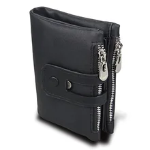 Men Wallet For Men Double zipper Wallet Genuine Leather small wallet Men Leather Wallet RFID Male Slim Man Card purse Money Bags practical leather man wallet