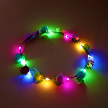 

New Colorful Flower Flashing Headband Garland Women Girls Blinking Floral Wreath Halloween Glow Party Supplies Wedding