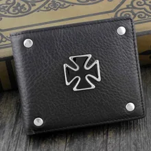 Высокое Качество Железный Крест Шпильки Двойные Натуральная кожа кошелек для мужчин