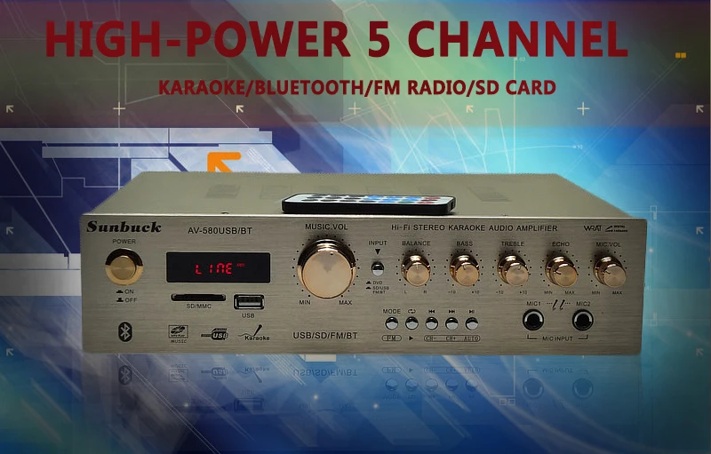 AV-580USB/BT Bluetooth 5-канальный усилитель караоке цифровой высокая мощность usb sd