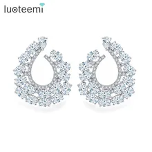 LUOTEEMI, новинка, брендовые качественные модные роскошные серьги с фианитами, u-образные большие серьги-гвоздики для женщин, ювелирные изделия Brincos