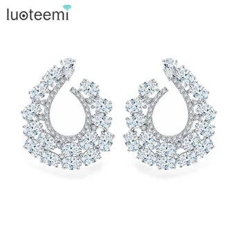 

LUOTEEMI New Brand Quality Fashion Luxury Cubic Zironia U Shape Big Stud Earrings For Women Brincos Jewelry