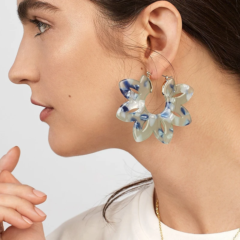 

SRCOI Fashion Big Acrylic Flower Hoop Earrings Colorful Hollow Leopard Print Earrings For Women Party Jewelry Boucle D'oreille
