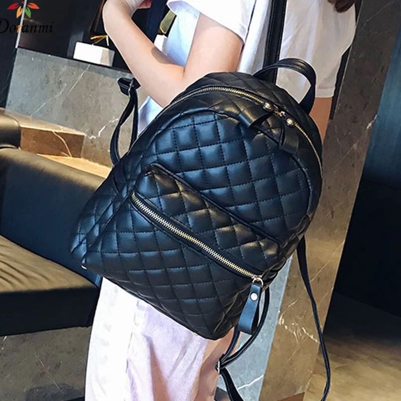 

DORANMI Classic Leather Backpacks For Women 2019 Fashion Diamond Lattice Schoolbag Female Back Shoulder Bag Mochila DJB725