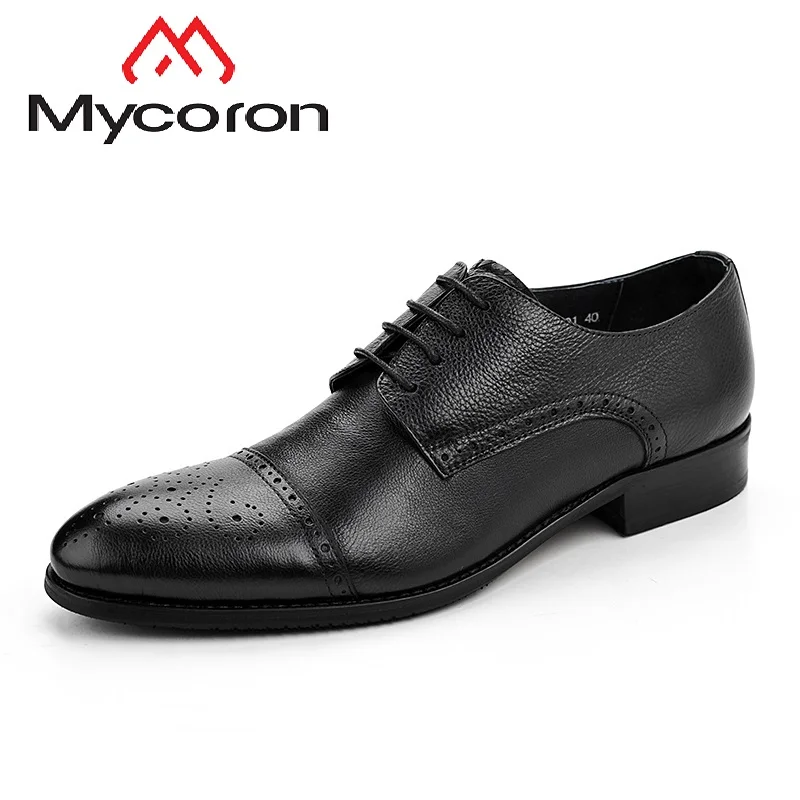 Mycoron новые летние поступления Натуральная Баллок Carving кожа дышащая обувь мужская Бизнес костюм офисные Повседневное обувь в стиле Дерби