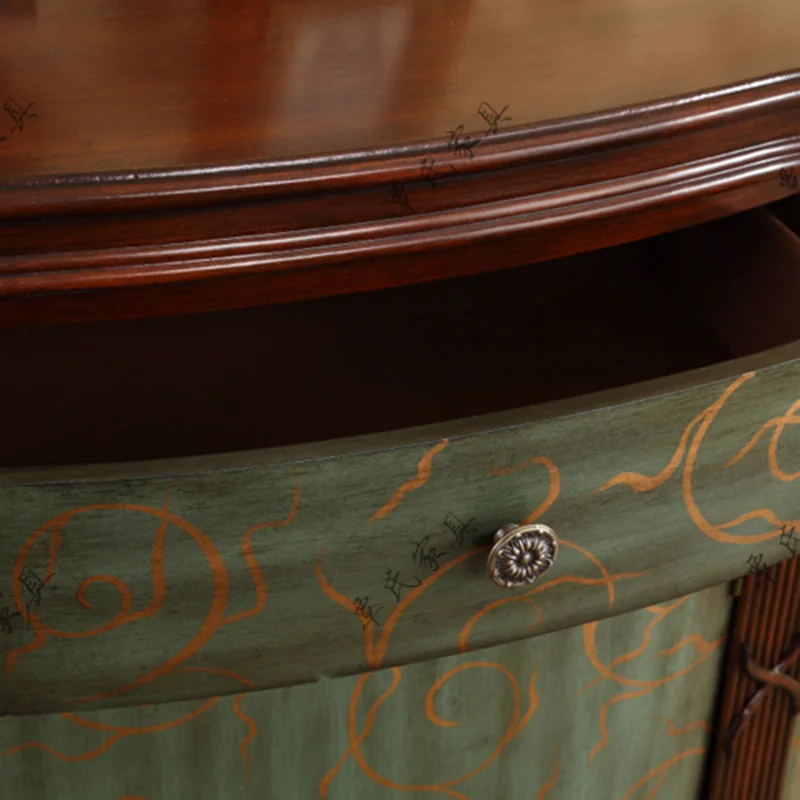 American-made old door cabinet hand-painted semi-circular hall decoration cabinet European-style light blue room American-made old door cabinet hand-painted semi-circular hall decoration cabinet European-style light blue room