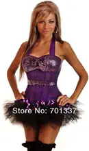 3 Colors Sexy lingerie Bustiers & Corsets Corset +mini Skirt Fancy Dress party wear W1011 S–XXL