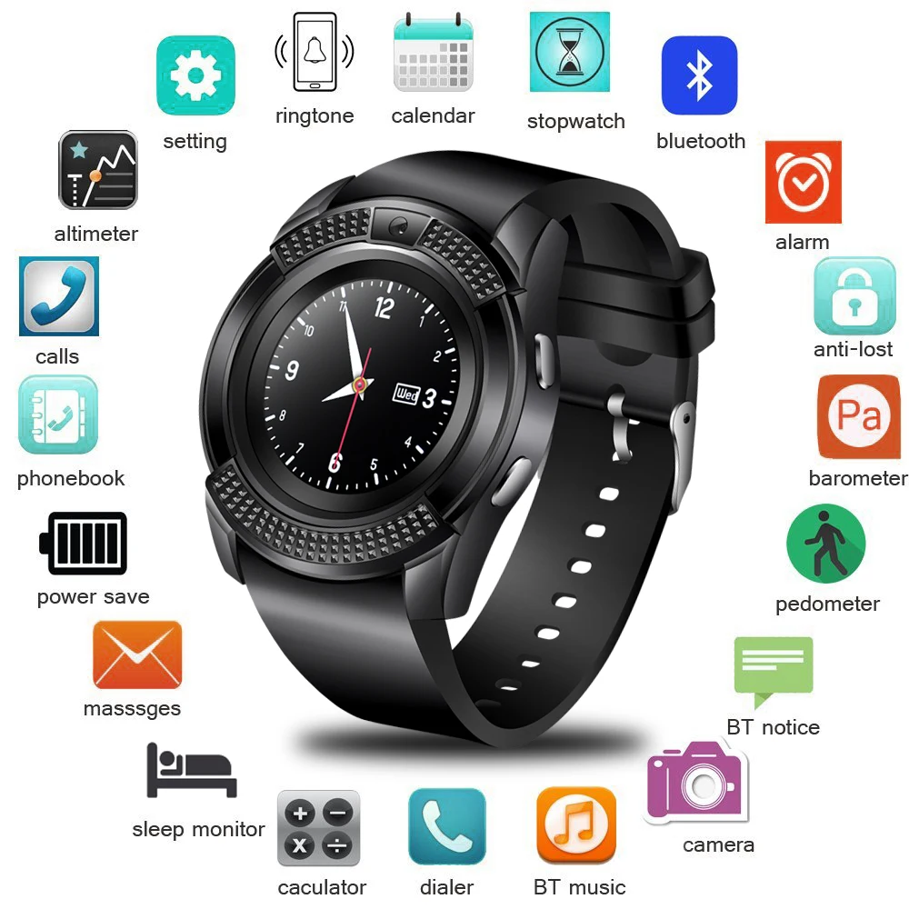 WISHDOIT Smart Digital Watch Vibration Alarm Clock LED Color Screen Fitness Pedometer Bluetooth Fashion Smart Phone Watch Camera