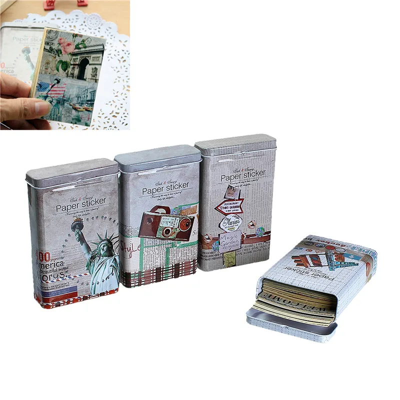 

Paper Tin box DIY Deco Stickers Rectangle Vintage At Random Mixed Pattern For Decoration Album Scrapbook Stationery 50PCs/Set