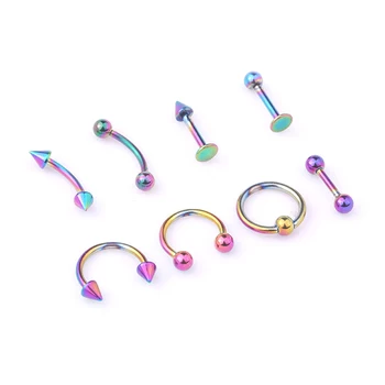 8pcs/set Mix Bar Ball Ring Spiking Surgical Stainless Steel Ear Eyebrow Lip Nose Tongue Piercing Set jewelry For for Women Men