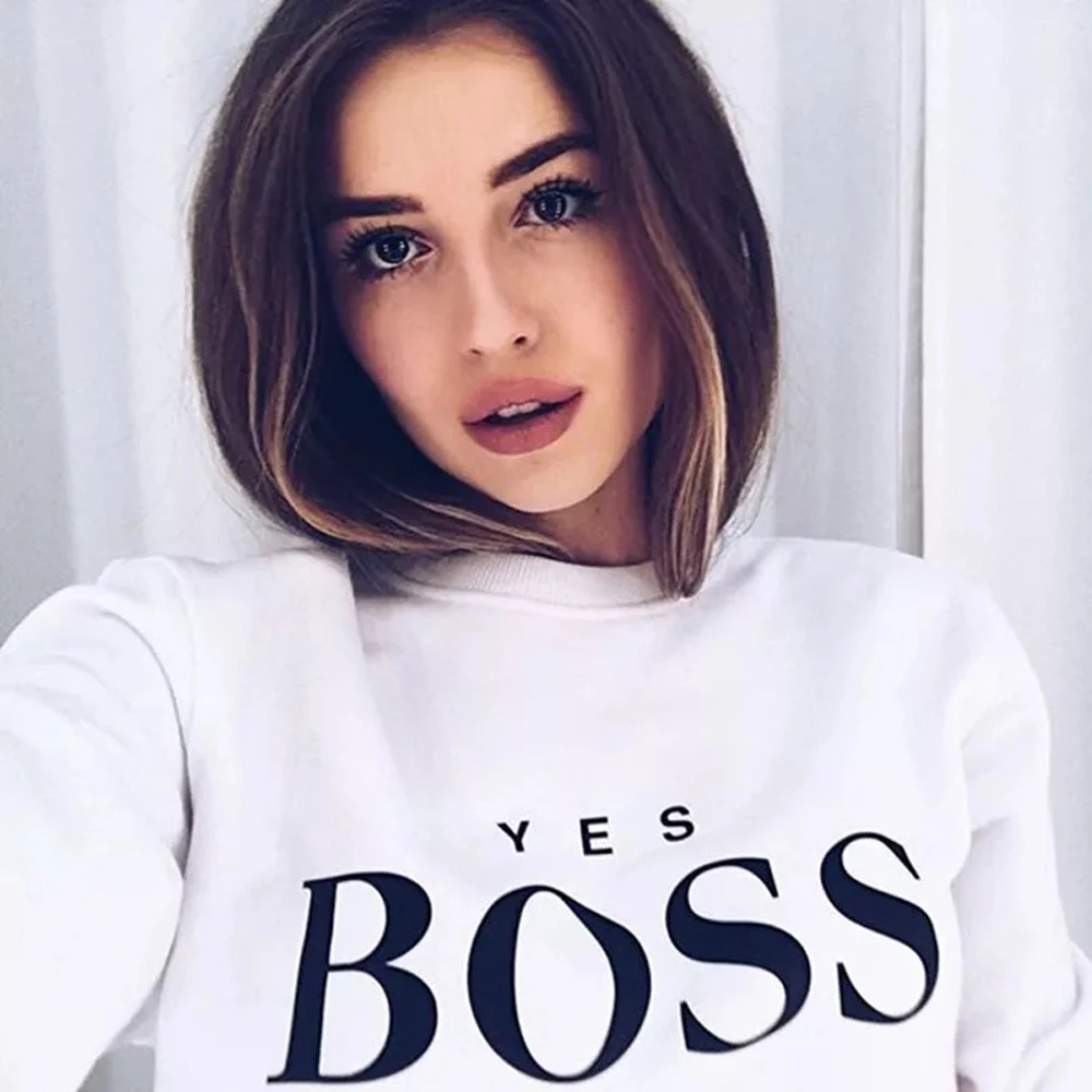 

Women's Plus Velvet Fashionable Long Sleeve Casual Sweatshirt letter BOSS Printed Kawaii Sweatshirt Sudadera Mujer Pullover M3XL