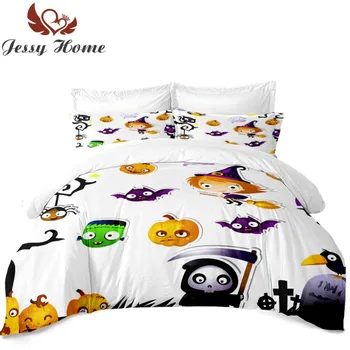 

Halloween Tree Cartoon Gift Bedding Set Queen Size Duvet Cover Bed Set White Microfiber Bedclothes 3pcs 4pcs with Pillow Case